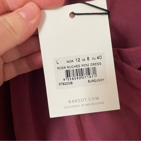 Bardot Rosa Ruched Cutout Long Sleeve Minidress In Burgundy Size Large NEW - Picture 9 of 11